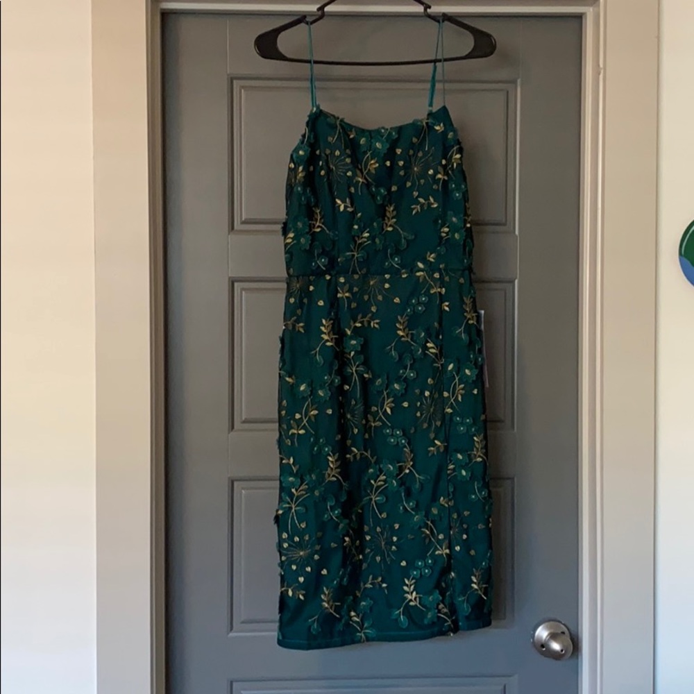 Dark green and gold cocktail dress